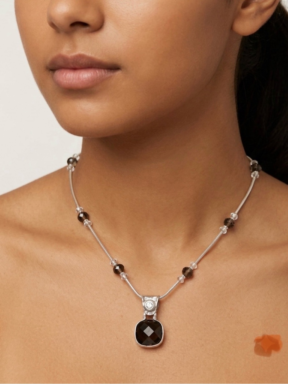 Silpada VINTAGE Retired N1264 Sterling Silver Smoky Quartz Pendant Necklace